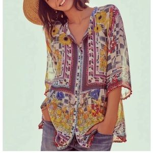 Johnny Was Theda Tunic 100 percent silk blouse